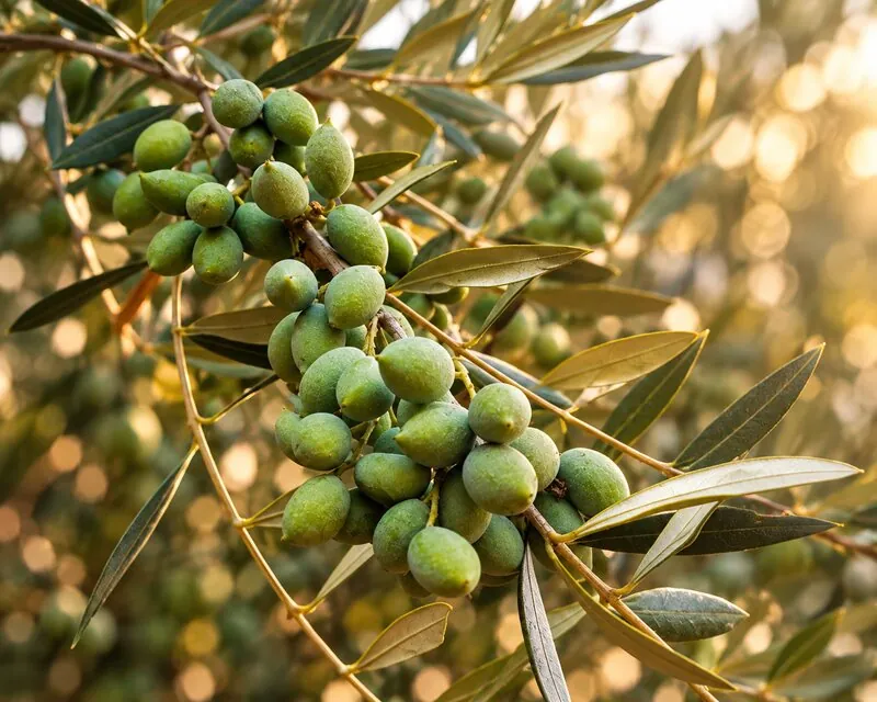 Κλαδί ελιάς με πράσινες ελιές
